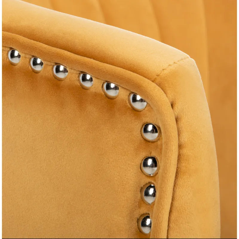 Fauteuil d'appoint en velours à dossier haut capitonné avec pieds dorés, noir