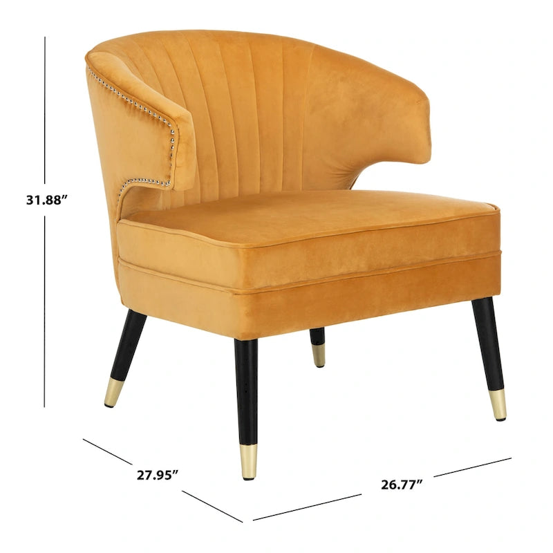 Fauteuil d'appoint en velours à dossier haut capitonné avec pieds dorés, noir