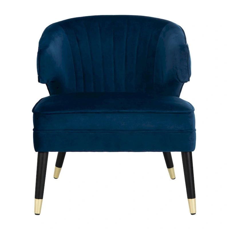 Fauteuil d'appoint en velours à dossier haut capitonné avec pieds dorés, noir