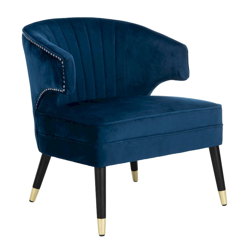 Fauteuil d'appoint en velours à dossier haut capitonné avec pieds dorés, noir