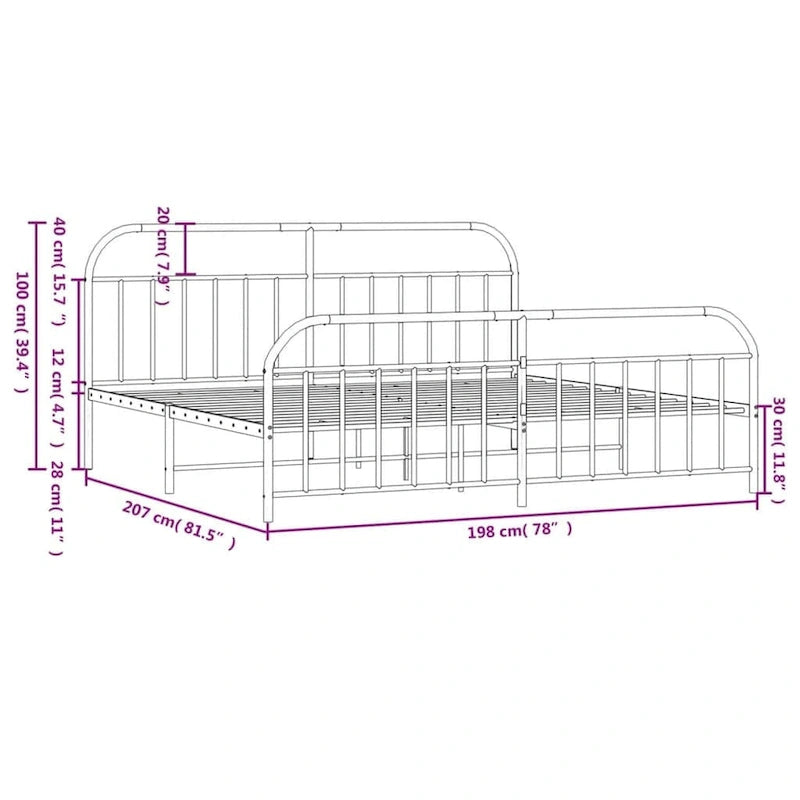 Structure de lit en métal blanc avec tête et pied de lit arqués