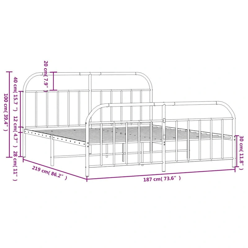 Structure de lit en métal blanc avec tête et pied de lit arqués