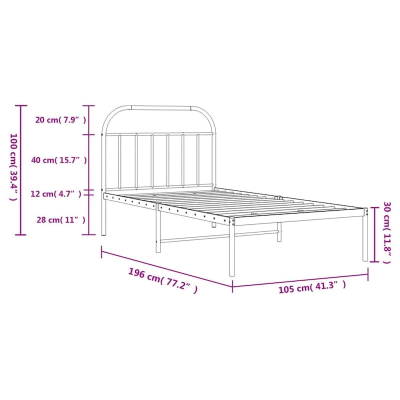 Structure de lit en métal blanc avec tête et pied de lit arqués