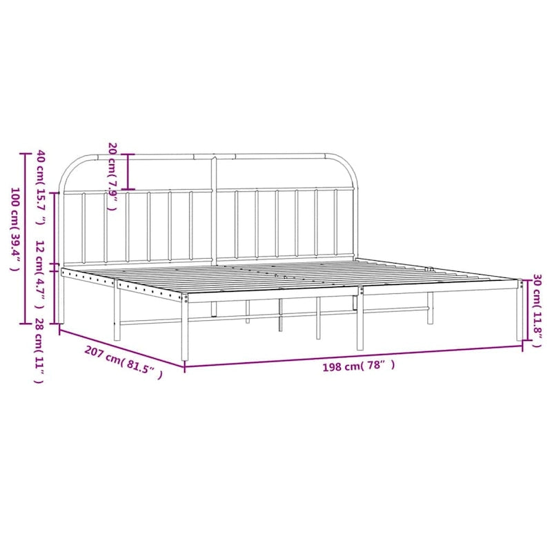 Structure de lit en métal blanc avec tête et pied de lit arqués