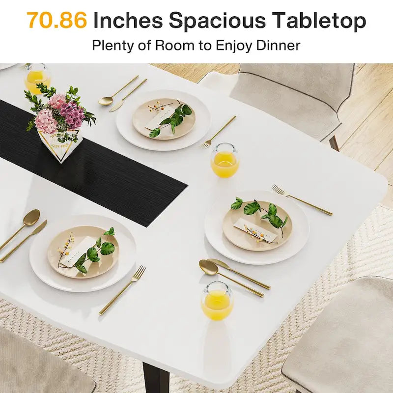 Table de salle à manger en forme de bateau avec pieds en métal noir, 6-8 places, gris ou blanc