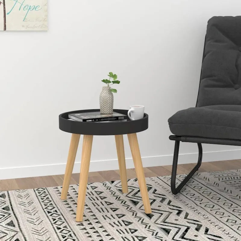 Table d'appoint plateau rond - Plateau en bois d'ingénierie Pieds en pin massif Noir Blanc Gris