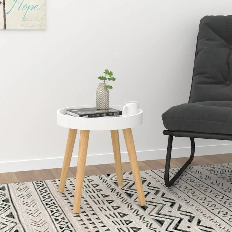 Table d'appoint plateau rond - Plateau en bois d'ingénierie Pieds en pin massif Noir Blanc Gris