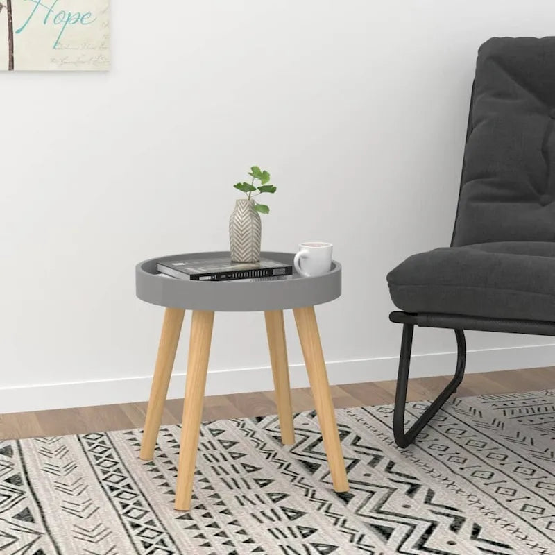 Table d'appoint plateau rond - Plateau en bois d'ingénierie Pieds en pin massif Noir Blanc Gris