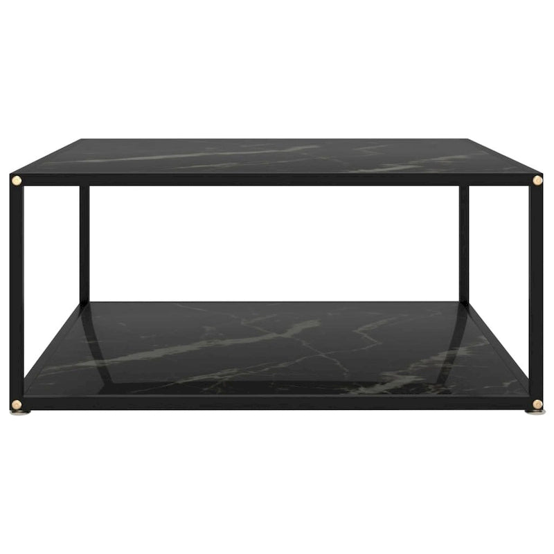 Table basse carrée à deux niveaux en verre trempé texturé marbre noir avec cadre en acier