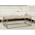 Monarch Natural Wood-Look Finish Chrome Metal Contemporary Design Coffee Table - 32