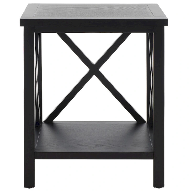 Table d'appoint en bois à croisillons avec étagère de rangement inférieure