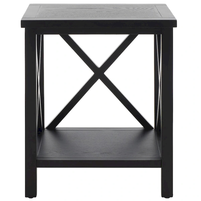 Table d'appoint en bois à croisillons avec étagère de rangement inférieure