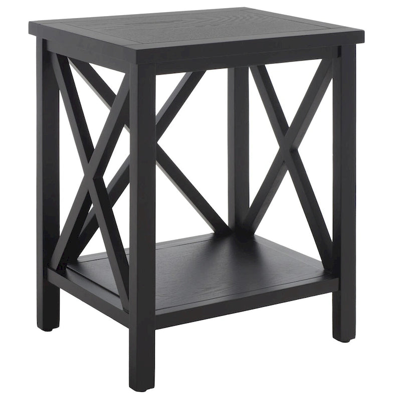 Table d'appoint en bois à croisillons avec étagère de rangement inférieure