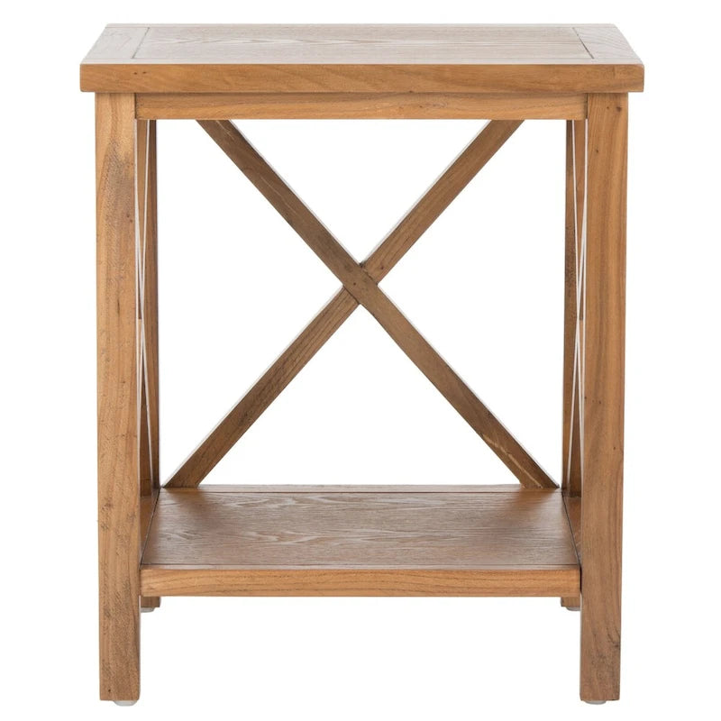 Table d'appoint en bois à croisillons avec étagère de rangement inférieure