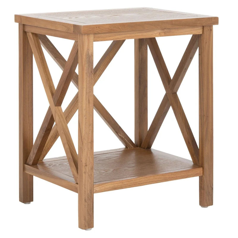 Table d'appoint en bois à croisillons avec étagère de rangement inférieure