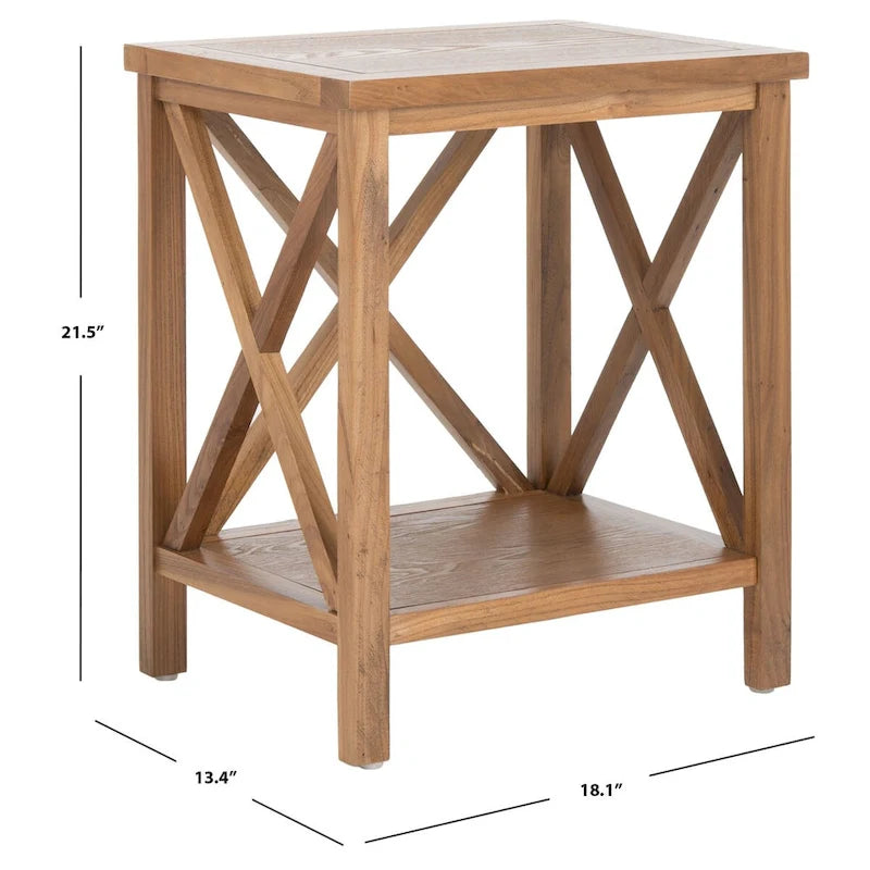 Table d'appoint en bois à croisillons avec étagère de rangement inférieure