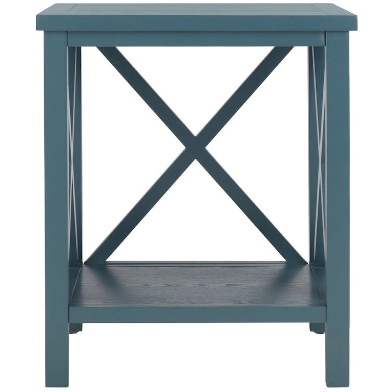 Table d'appoint en bois à croisillons avec étagère de rangement inférieure