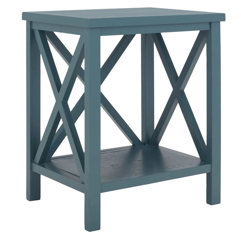 Table d'appoint en bois à croisillons avec étagère de rangement inférieure