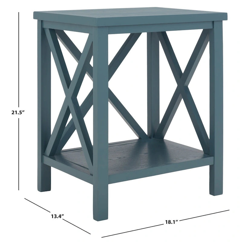 Table d'appoint en bois à croisillons avec étagère de rangement inférieure