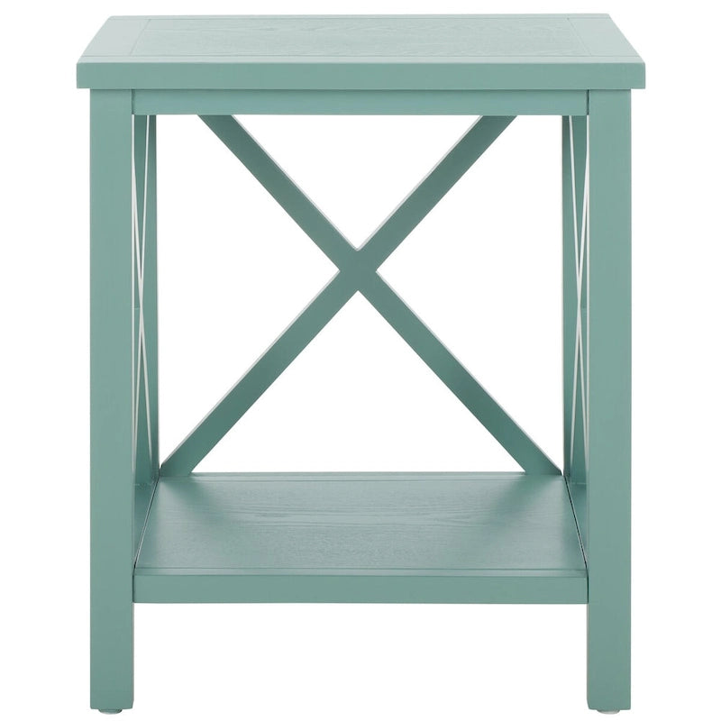 Table d'appoint en bois à croisillons avec étagère de rangement inférieure