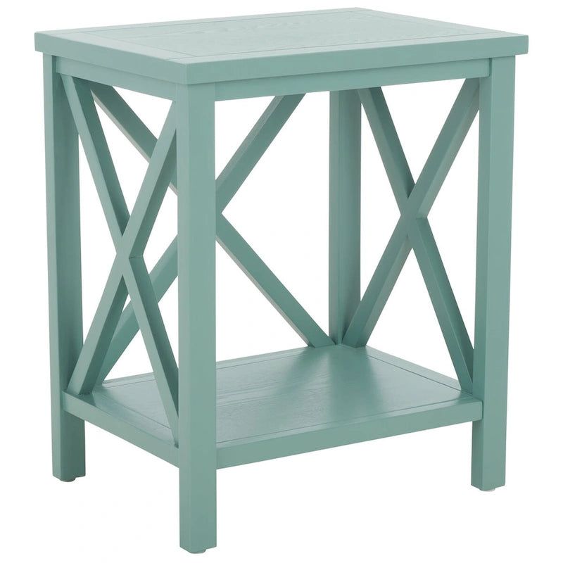 Table d'appoint en bois à croisillons avec étagère de rangement inférieure