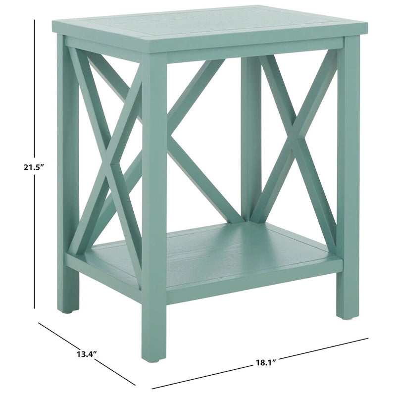 Table d'appoint en bois à croisillons avec étagère de rangement inférieure