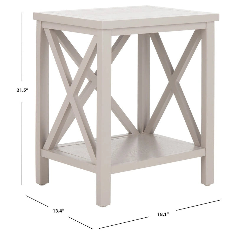 Table d'appoint en bois à croisillons avec étagère de rangement inférieure