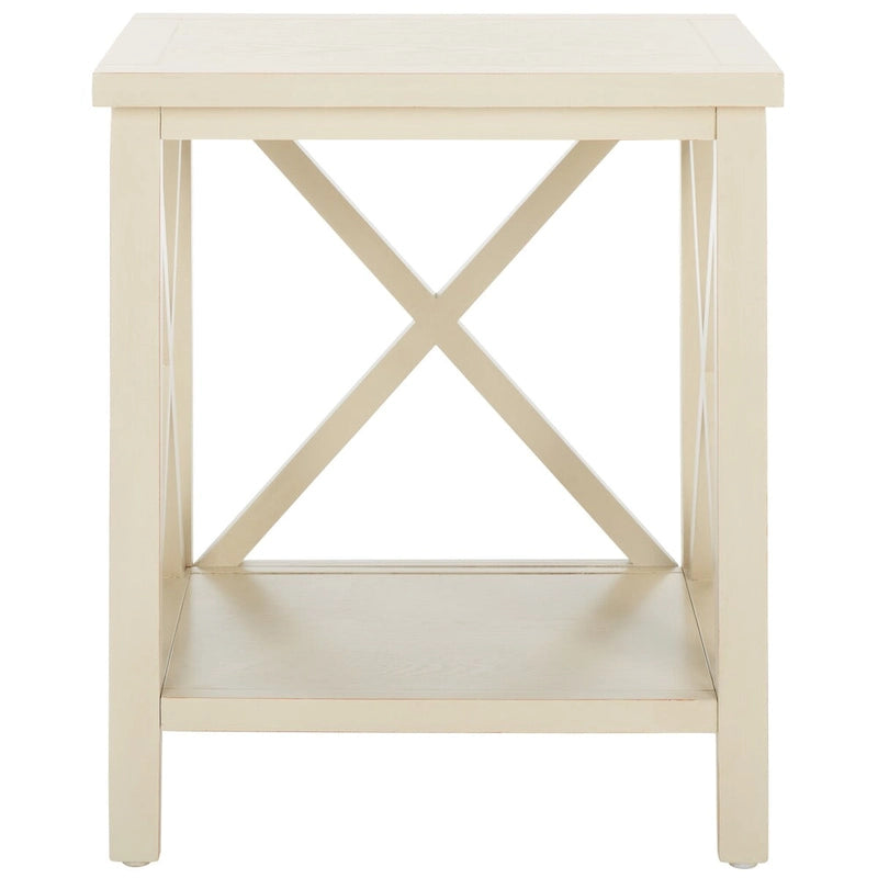 Table d'appoint en bois à croisillons avec étagère de rangement inférieure