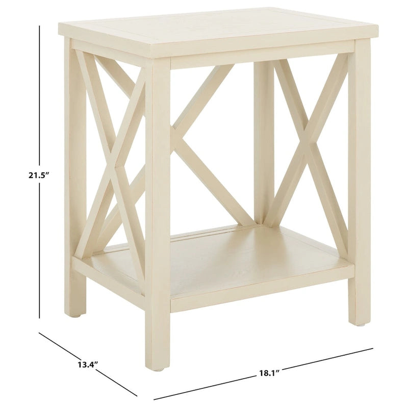 Table d'appoint en bois à croisillons avec étagère de rangement inférieure