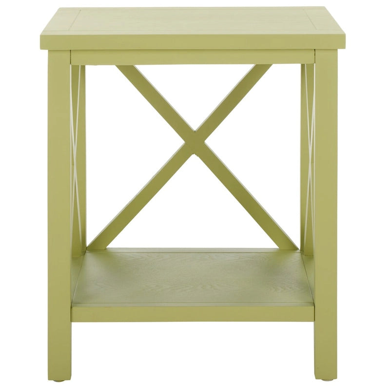 Table d'appoint en bois à croisillons avec étagère de rangement inférieure