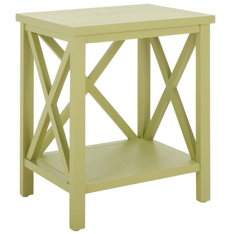 Table d'appoint en bois à croisillons avec étagère de rangement inférieure