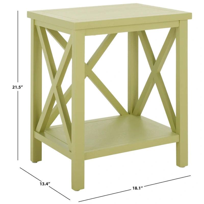 Table d'appoint en bois à croisillons avec étagère de rangement inférieure