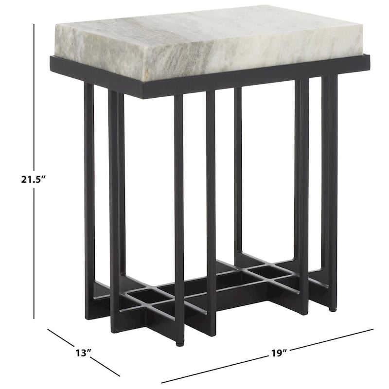 Table d'appoint rectangulaire à plateau en marbre avec cadre en métal noir, marron sable