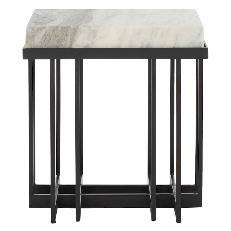 Table d'appoint rectangulaire à plateau en marbre avec cadre en métal noir, marron sable