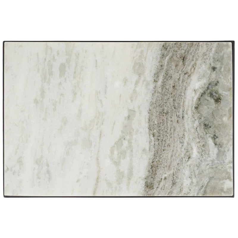 Table d'appoint rectangulaire à plateau en marbre avec cadre en métal noir, marron sable
