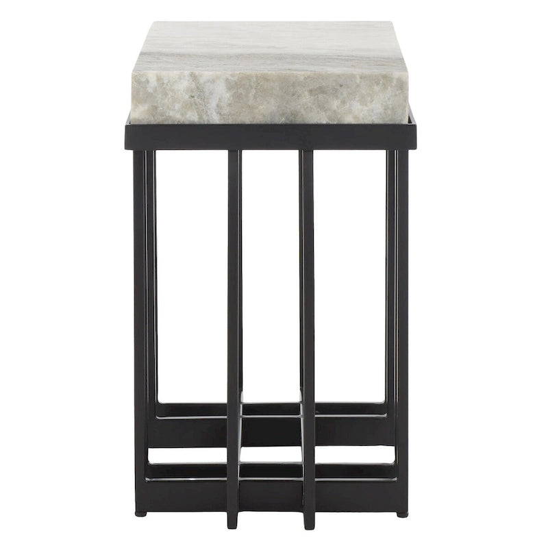 Table d'appoint rectangulaire à plateau en marbre avec cadre en métal noir, marron sable