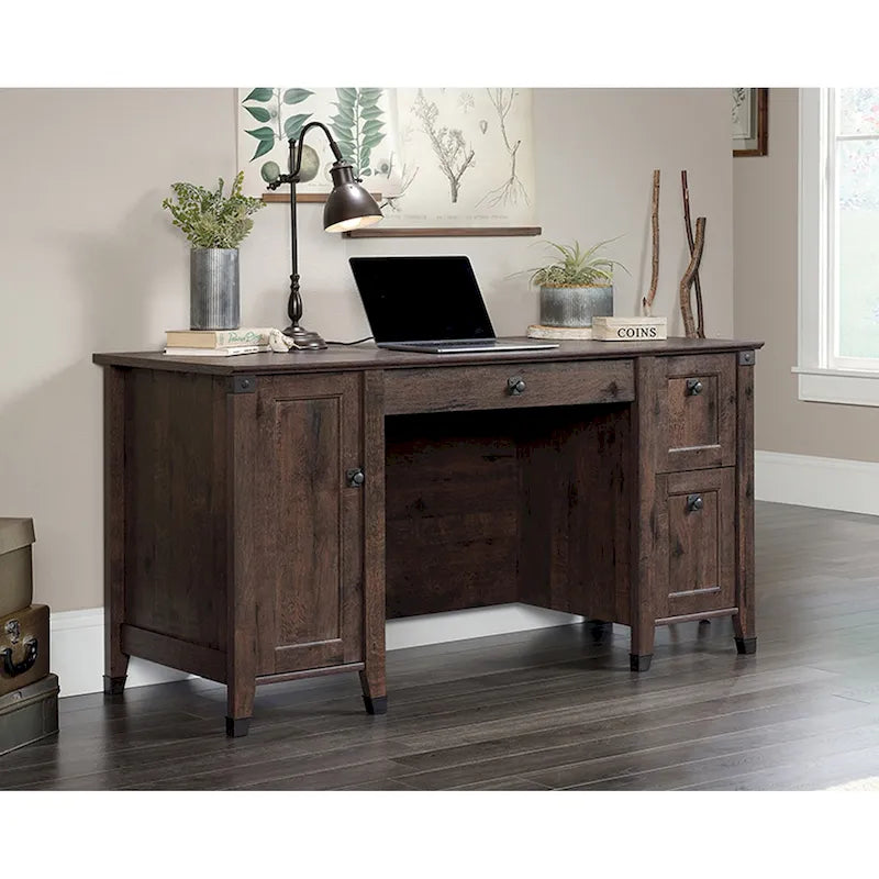 Bureau d'ordinateur rustique en bois avec tiroirs Armoire de rangement Finition Chêne café