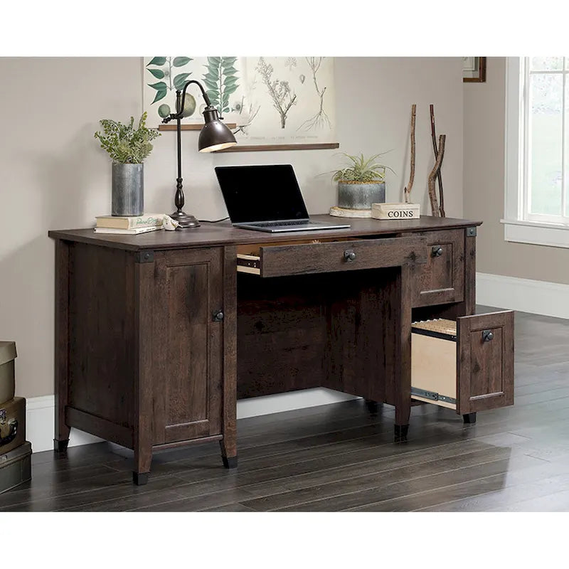 Bureau d'ordinateur rustique en bois avec tiroirs Armoire de rangement Finition Chêne café