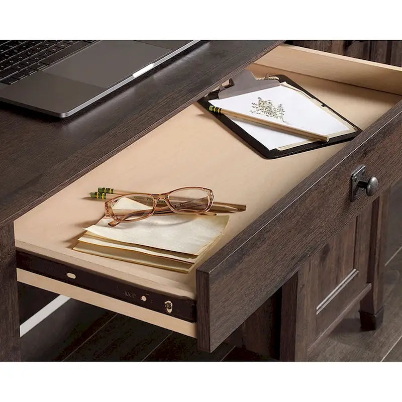 Bureau d'ordinateur rustique en bois avec tiroirs Armoire de rangement Finition Chêne café