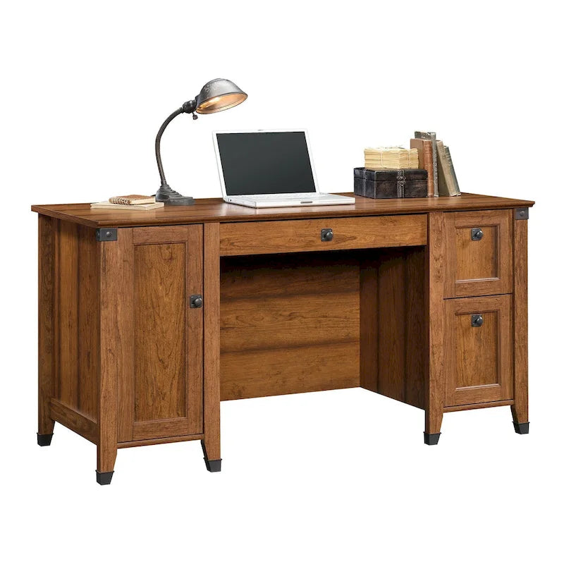 Bureau d'ordinateur rustique en bois avec tiroirs Armoire de rangement Finition Chêne café