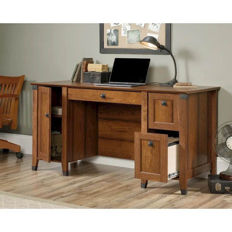 Bureau d'ordinateur rustique en bois avec tiroirs Armoire de rangement Finition Chêne café