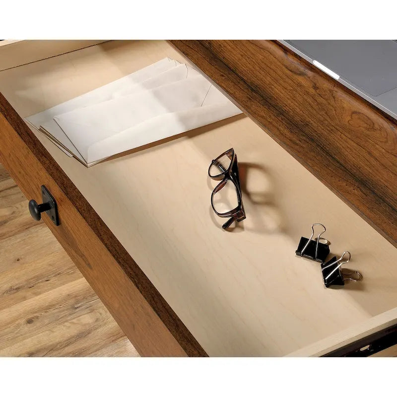 Bureau d'ordinateur rustique en bois avec tiroirs Armoire de rangement Finition Chêne café