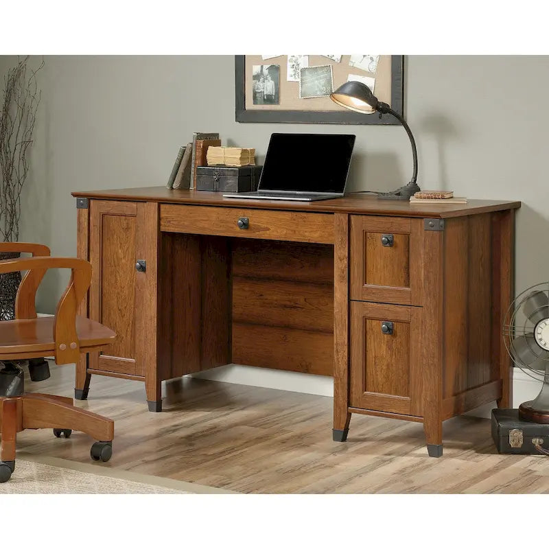 Bureau d'ordinateur rustique en bois avec tiroirs Armoire de rangement Finition Chêne café