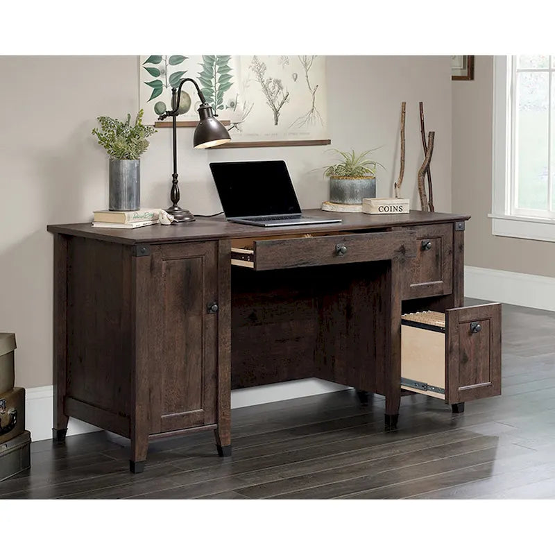 Bureau d'ordinateur rustique en bois avec tiroirs Armoire de rangement Finition Chêne café