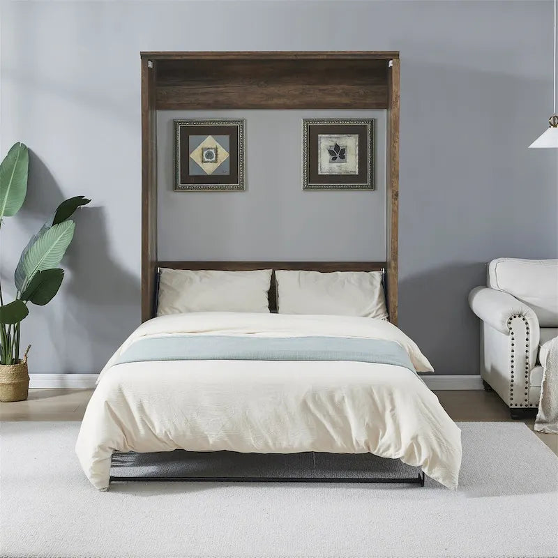 Lit escamotable Murphy avec armoires et lit pliant peu encombrant Rustique marron et blanc