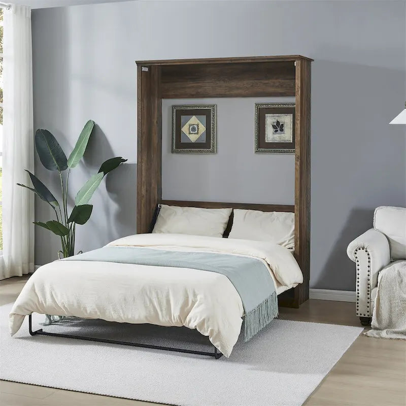 Lit escamotable Murphy avec armoires et lit pliant peu encombrant Rustique marron et blanc