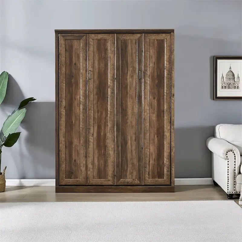 Lit escamotable Murphy avec armoires et lit pliant peu encombrant Rustique marron et blanc