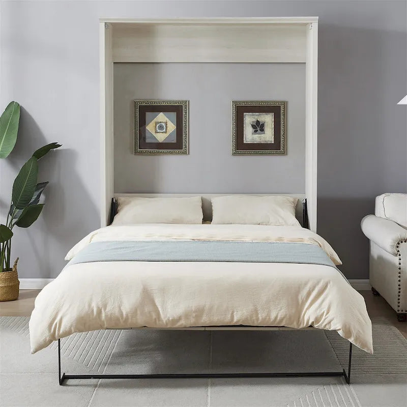 Lit escamotable Murphy avec armoires et lit pliant peu encombrant Rustique marron et blanc