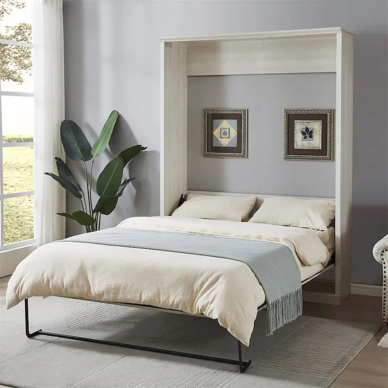 Lit escamotable Murphy avec armoires et lit pliant peu encombrant Rustique marron et blanc