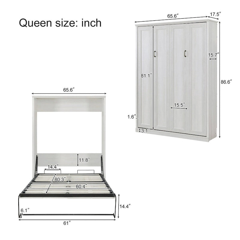 Lit escamotable Murphy avec armoires et lit pliant peu encombrant Rustique marron et blanc